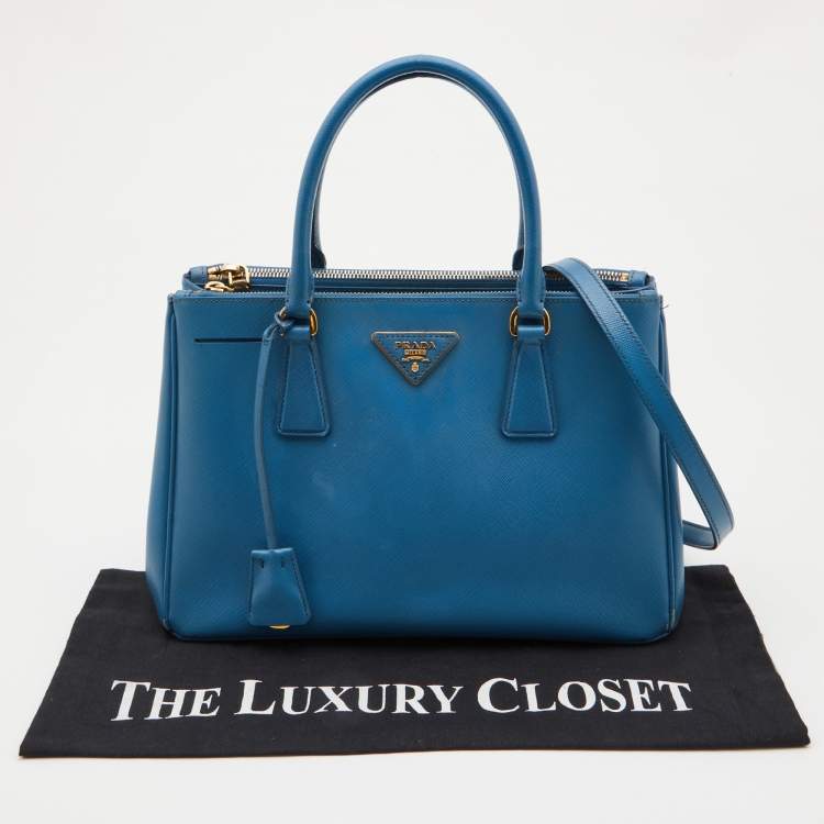 Pre Owned Prada Blue Saffiano Lux Leather Small Galleria Tote