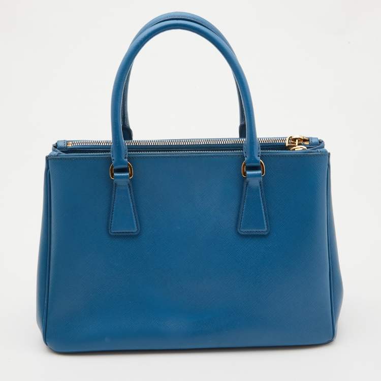 Pre Owned Prada Blue Saffiano Lux Leather Small Galleria Tote