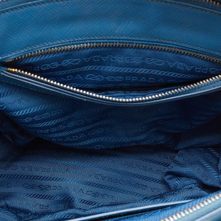 Pre Owned Prada Blue Saffiano Lux Leather Small Galleria Tote