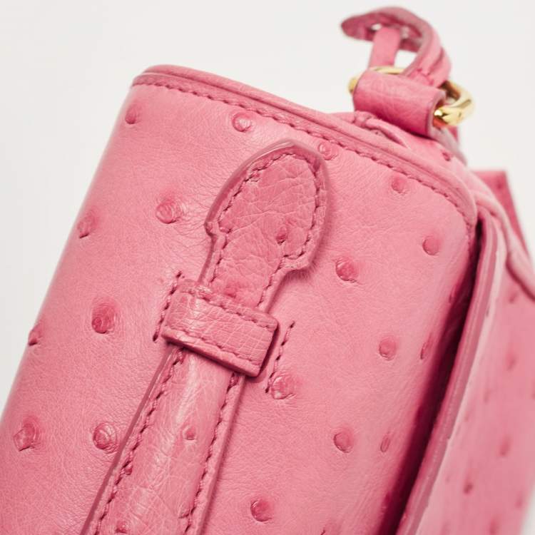 Pre Owned Prada Pink Ostrich Leather Mini Sound Top Handle Bag