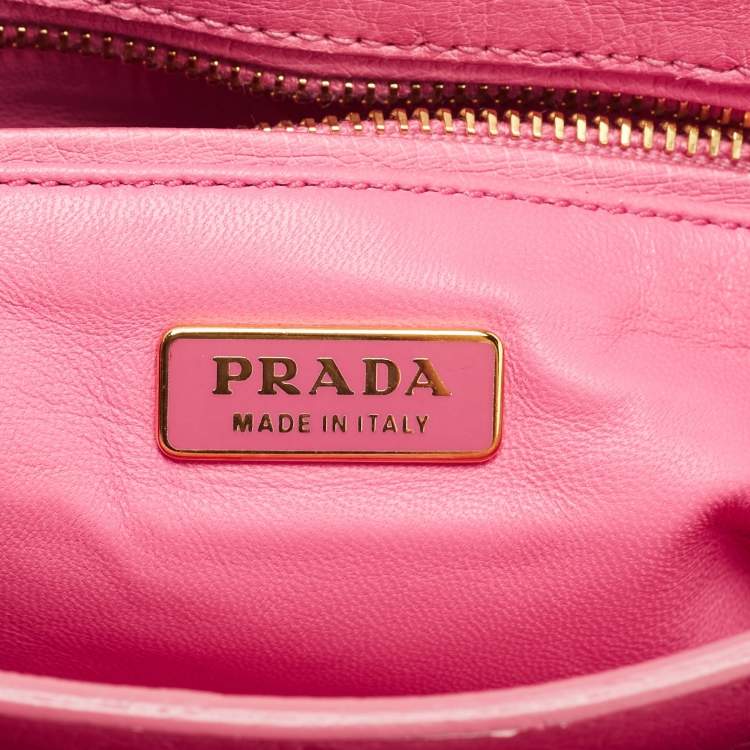 Pre Owned Prada Pink Ostrich Leather Mini Sound Top Handle Bag