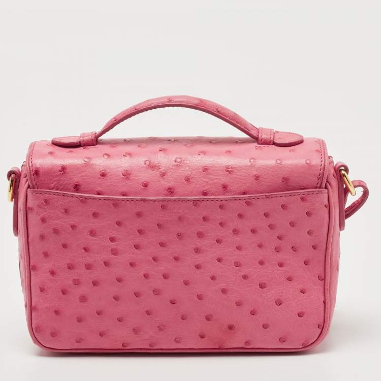 Pre Owned Prada Pink Ostrich Leather Mini Sound Top Handle Bag