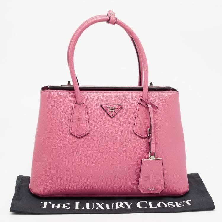 Pre Owned Prada Pink Saffiano Cuir Leather Twin Turnlock Tote