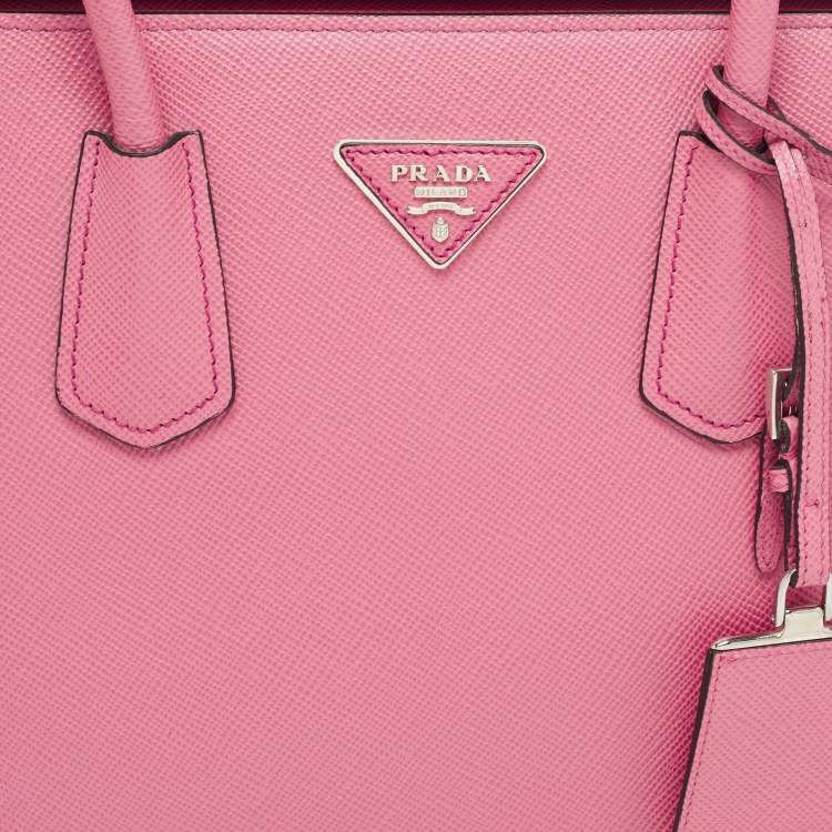 Pre Owned Prada Pink Saffiano Cuir Leather Twin Turnlock Tote