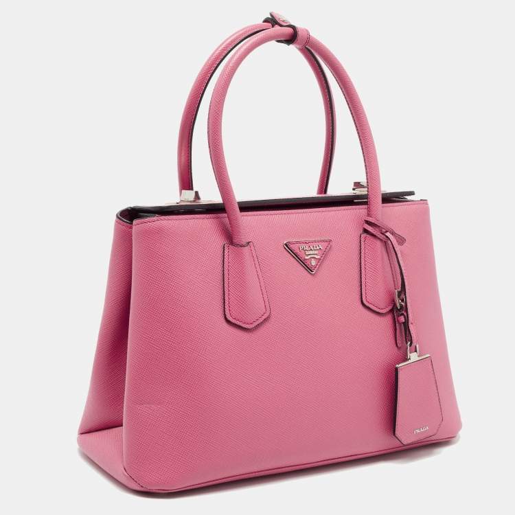 Pre Owned Prada Pink Saffiano Cuir Leather Twin Turnlock Tote