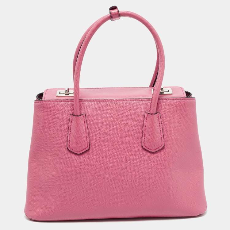 Pre Owned Prada Pink Saffiano Cuir Leather Twin Turnlock Tote