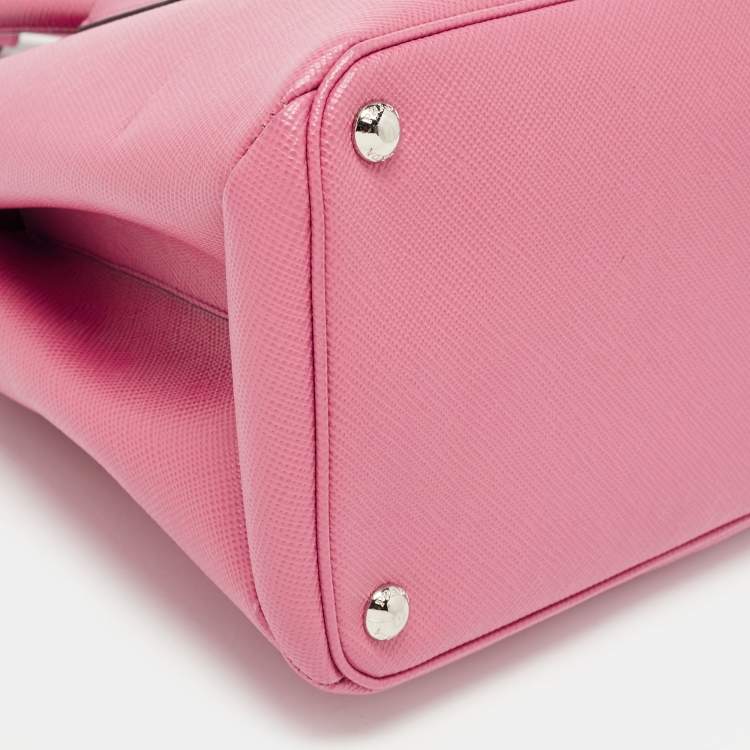 Pre Owned Prada Pink Saffiano Cuir Leather Twin Turnlock Tote