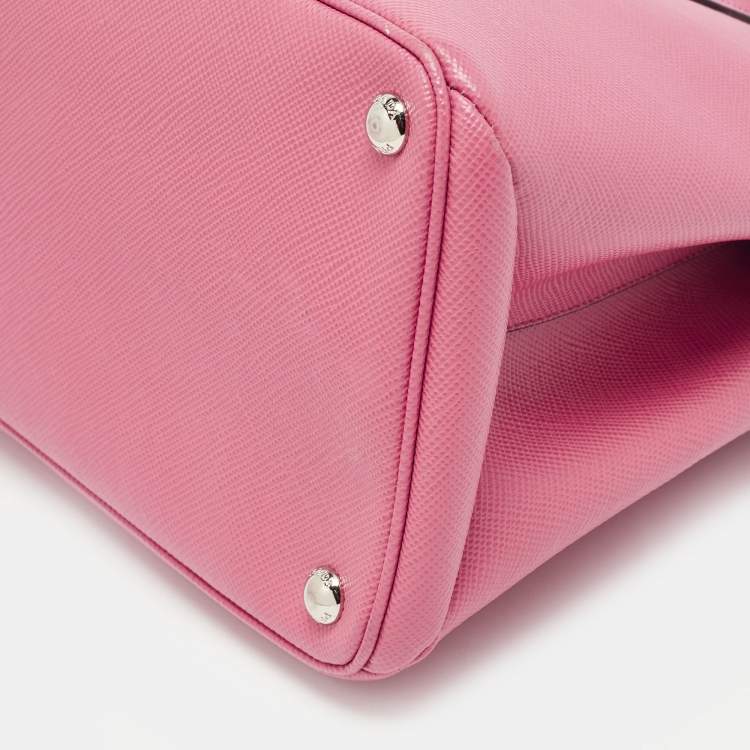 Pre Owned Prada Pink Saffiano Cuir Leather Twin Turnlock Tote