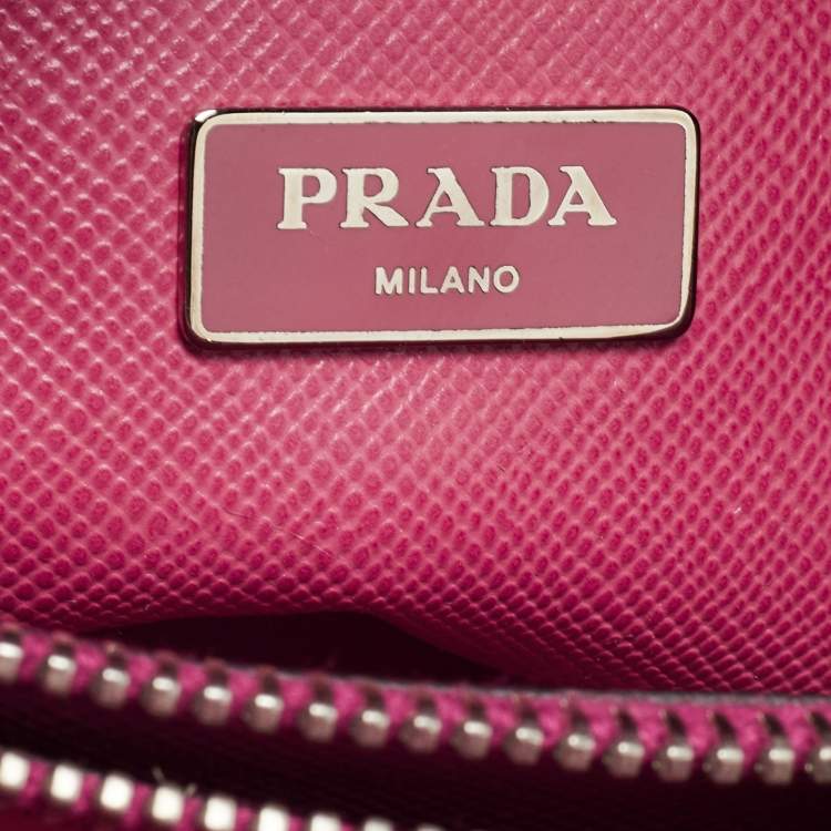Pre Owned Prada Pink Saffiano Cuir Leather Twin Turnlock Tote