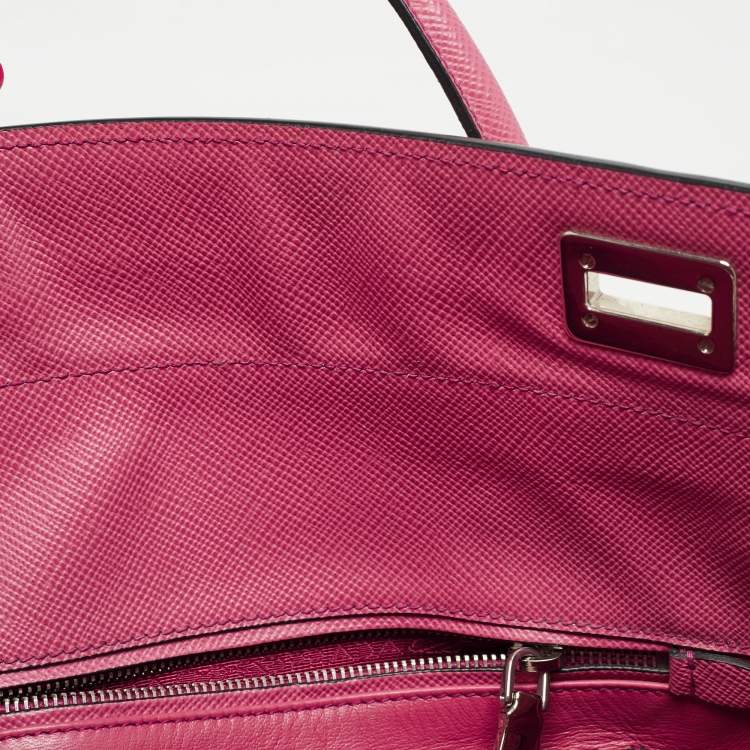 Pre Owned Prada Pink Saffiano Cuir Leather Twin Turnlock Tote