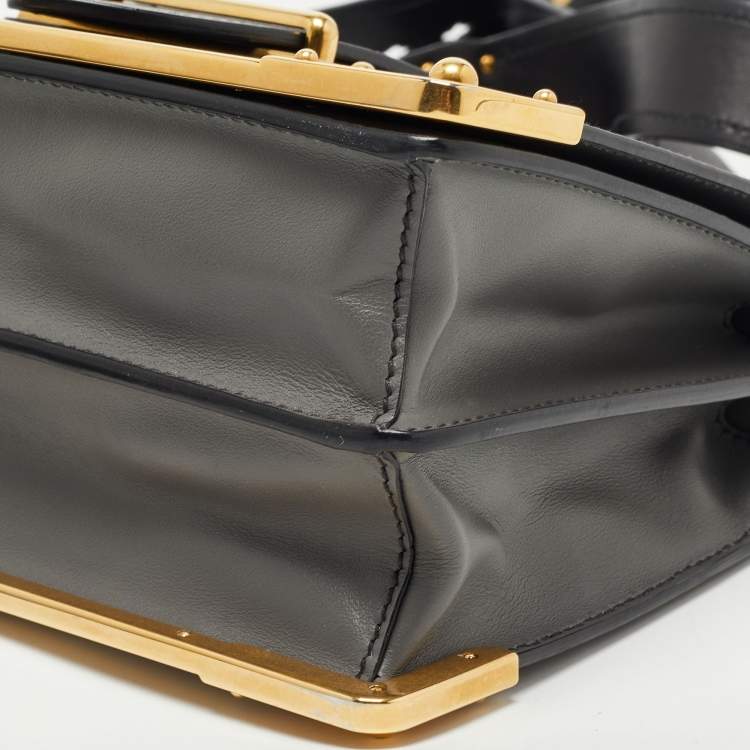 Pre Owned Prada Black/Grey Saffiano Leather Cahier Flap Shoulder Bag