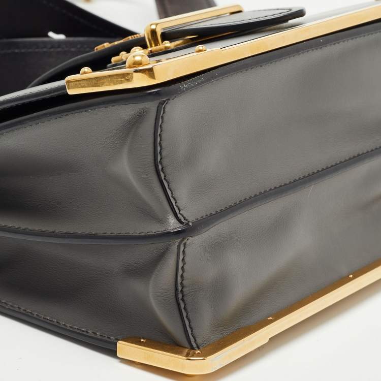 Pre Owned Prada Black/Grey Saffiano Leather Cahier Flap Shoulder Bag