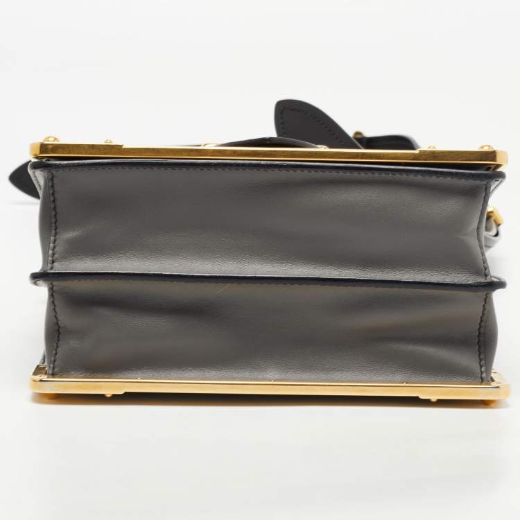 Pre Owned Prada Black/Grey Saffiano Leather Cahier Flap Shoulder Bag