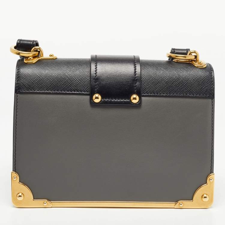 Pre Owned Prada Black/Grey Saffiano Leather Cahier Flap Shoulder Bag