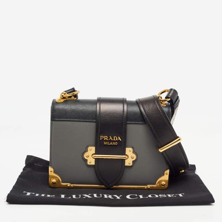 Pre Owned Prada Black/Grey Saffiano Leather Cahier Flap Shoulder Bag