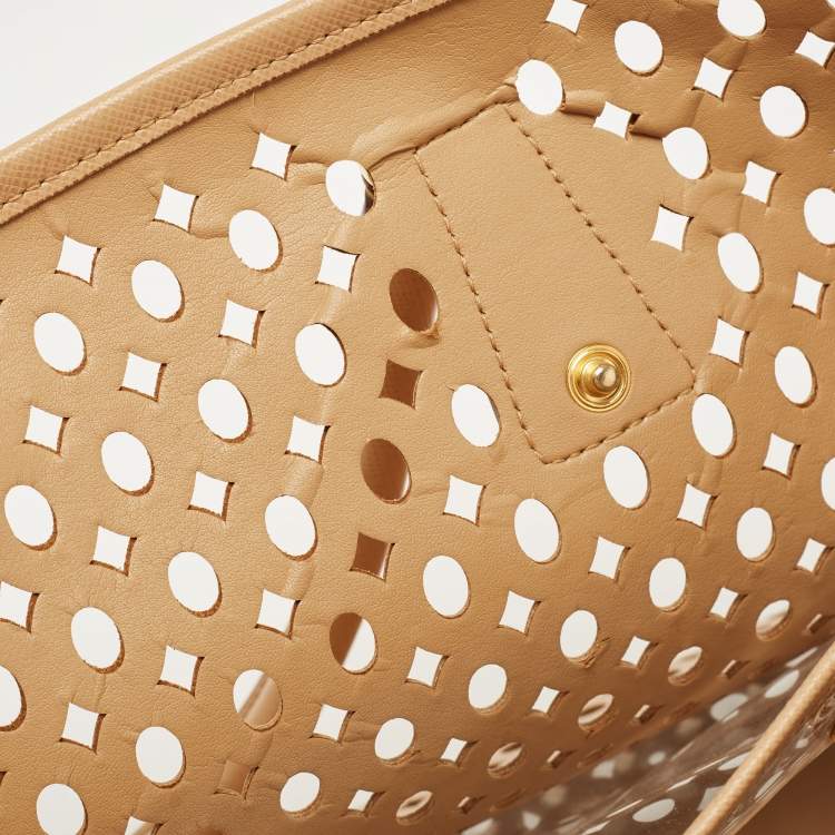 Pre Owned Prada Beige Saffiano Lux Leather Perforated Satchel