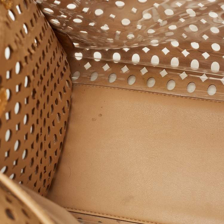 Pre Owned Prada Beige Saffiano Lux Leather Perforated Satchel