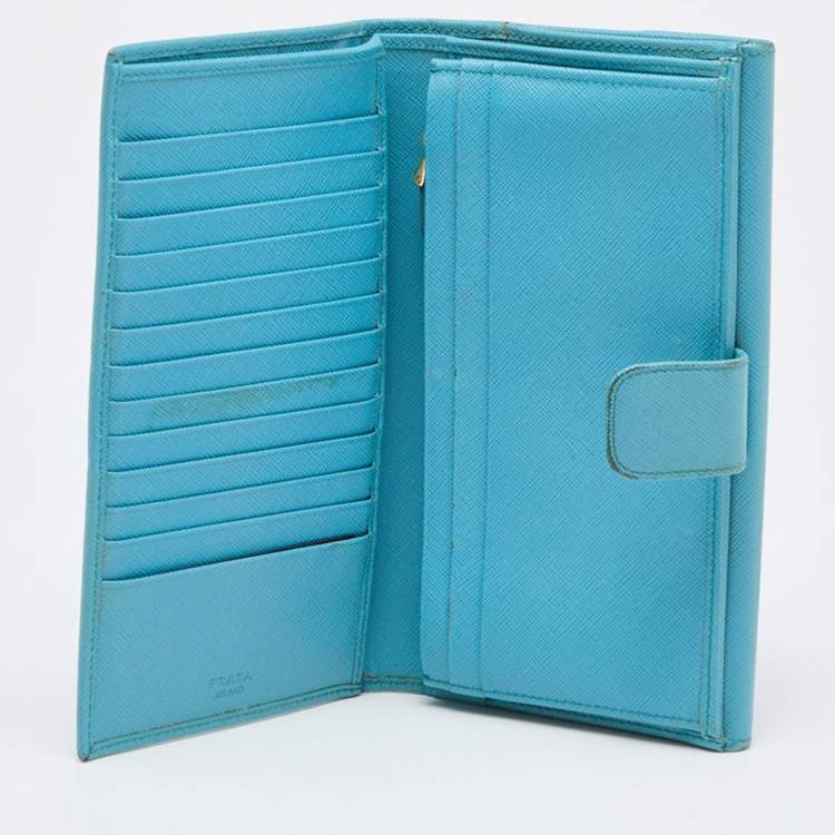 Prada Leather Continental Wallet - Teal/Blue offers