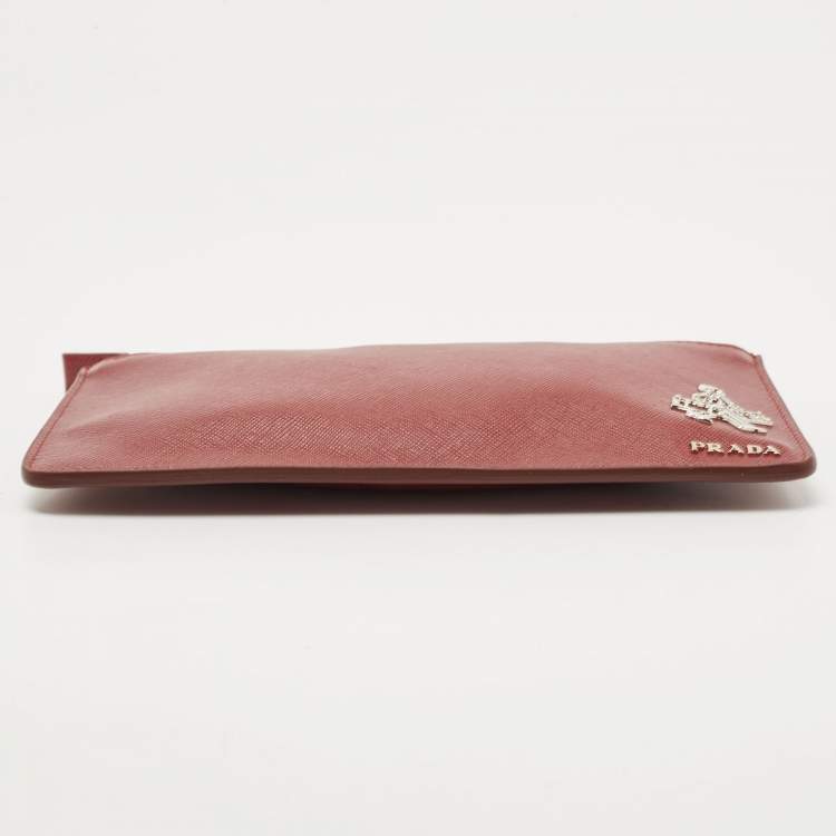 Pre Owned Prada Brown Saffiano Lux Leather Wristlet Pouch