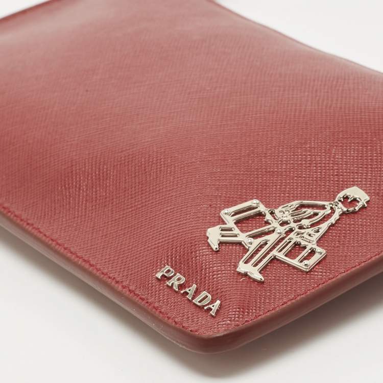 Pre Owned Prada Brown Saffiano Lux Leather Wristlet Pouch