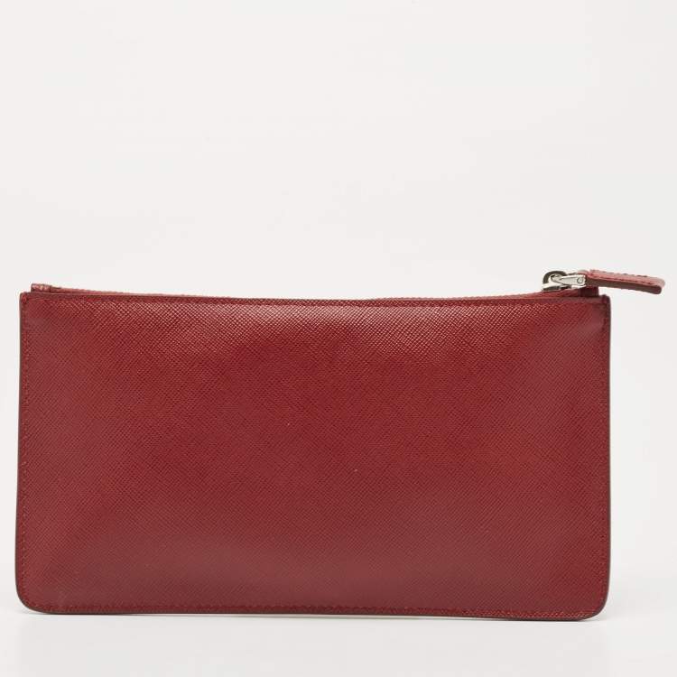 Pre Owned Prada Brown Saffiano Lux Leather Wristlet Pouch