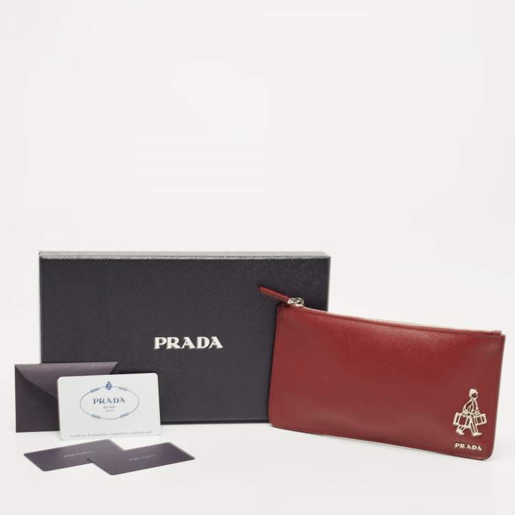 Pre Owned Prada Brown Saffiano Lux Leather Wristlet Pouch