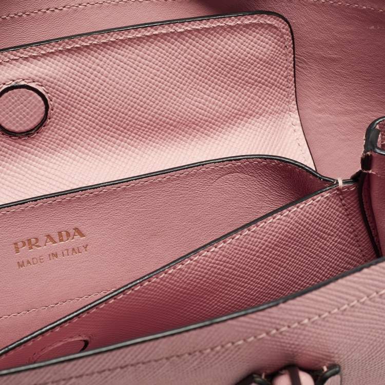 Pre Owned Prada Pink Saffiano Cuir Leather Medium Double Handle Tote