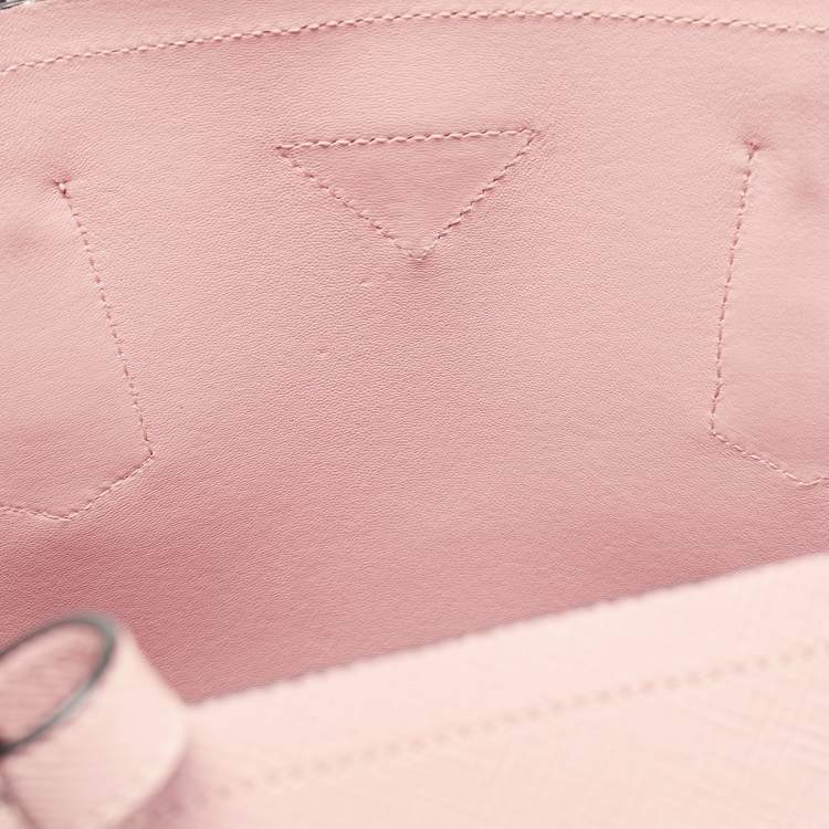 Pre Owned Prada Pink Saffiano Cuir Leather Medium Double Handle Tote
