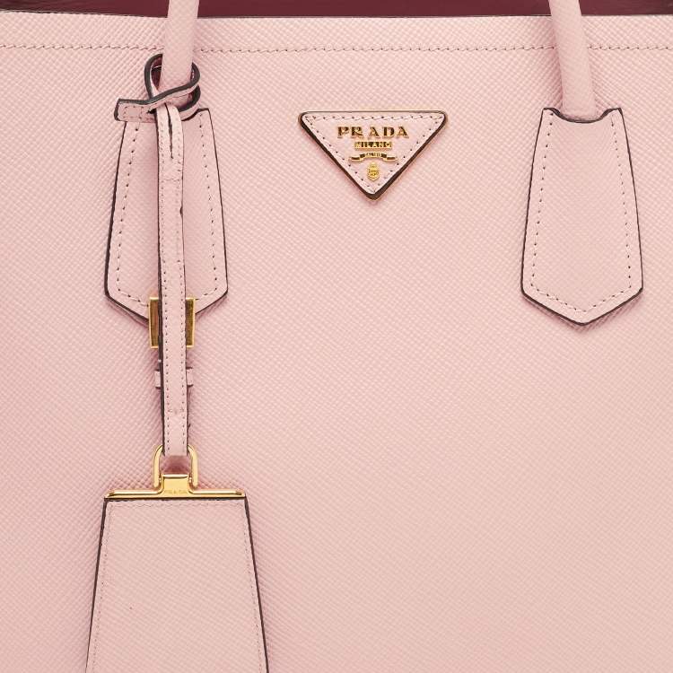 Pre Owned Prada Pink Saffiano Cuir Leather Medium Double Handle Tote