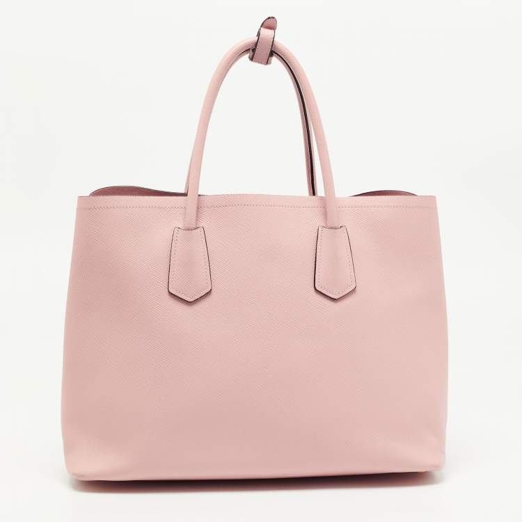 Pre Owned Prada Pink Saffiano Cuir Leather Medium Double Handle Tote