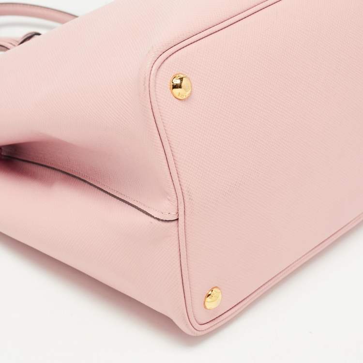 Pre Owned Prada Pink Saffiano Cuir Leather Medium Double Handle Tote