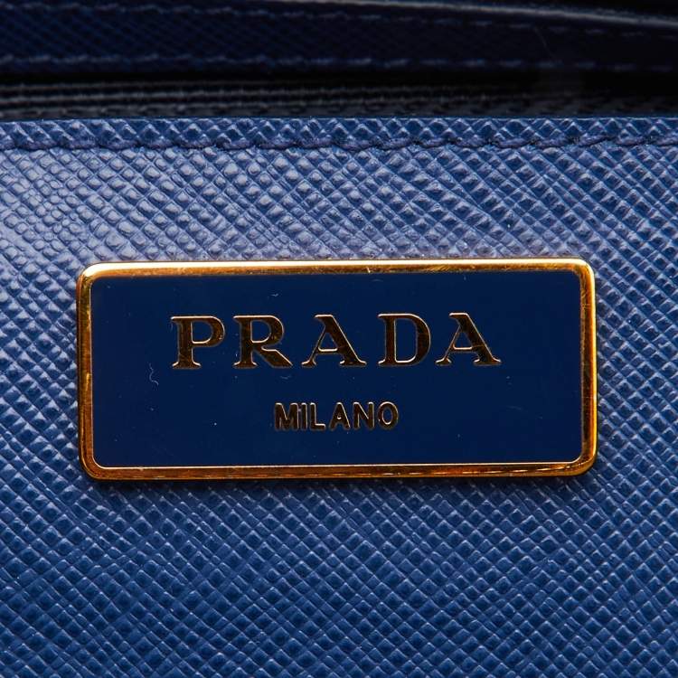Pre Owned Prada Blue Saffiano Lux Leather Medium Galleria Double Zip Tote