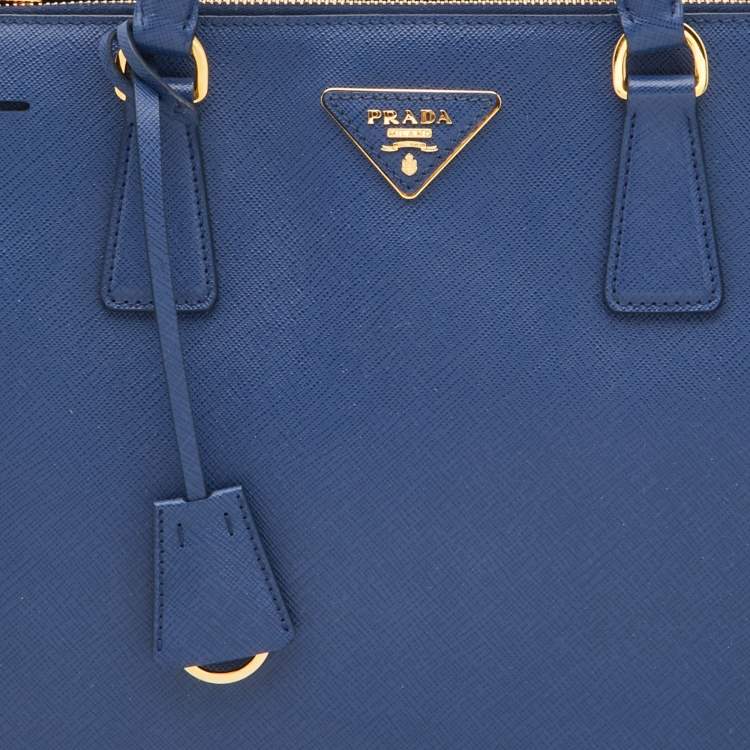 Pre Owned Prada Blue Saffiano Lux Leather Medium Galleria Double Zip Tote