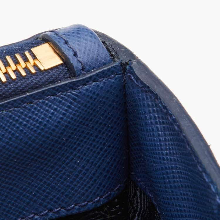 Pre Owned Prada Blue Saffiano Lux Leather Medium Galleria Double Zip Tote