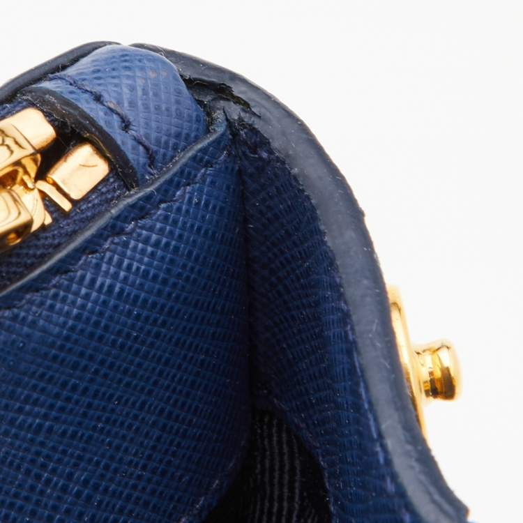 Pre Owned Prada Blue Saffiano Lux Leather Medium Galleria Double Zip Tote