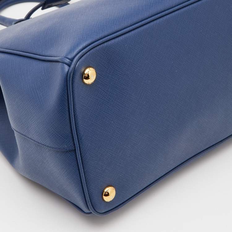 Pre Owned Prada Blue Saffiano Lux Leather Medium Galleria Double Zip Tote