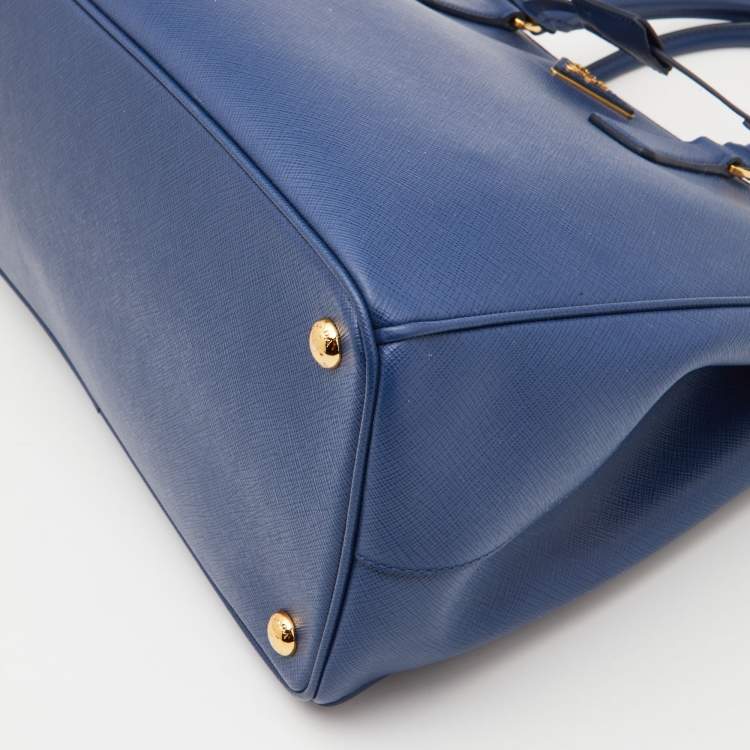 Pre Owned Prada Blue Saffiano Lux Leather Medium Galleria Double Zip Tote