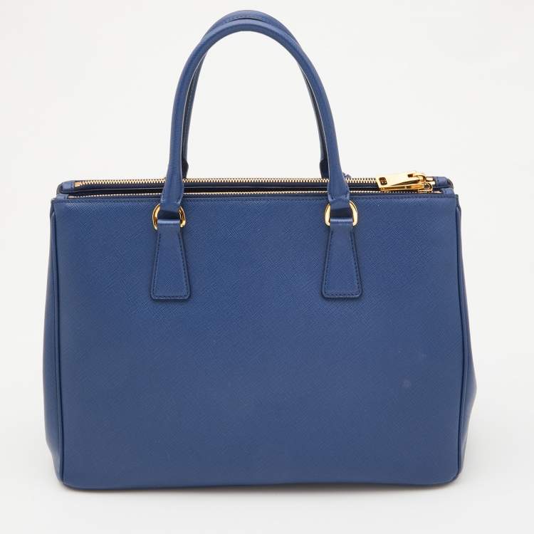 Pre Owned Prada Blue Saffiano Lux Leather Medium Galleria Double Zip Tote