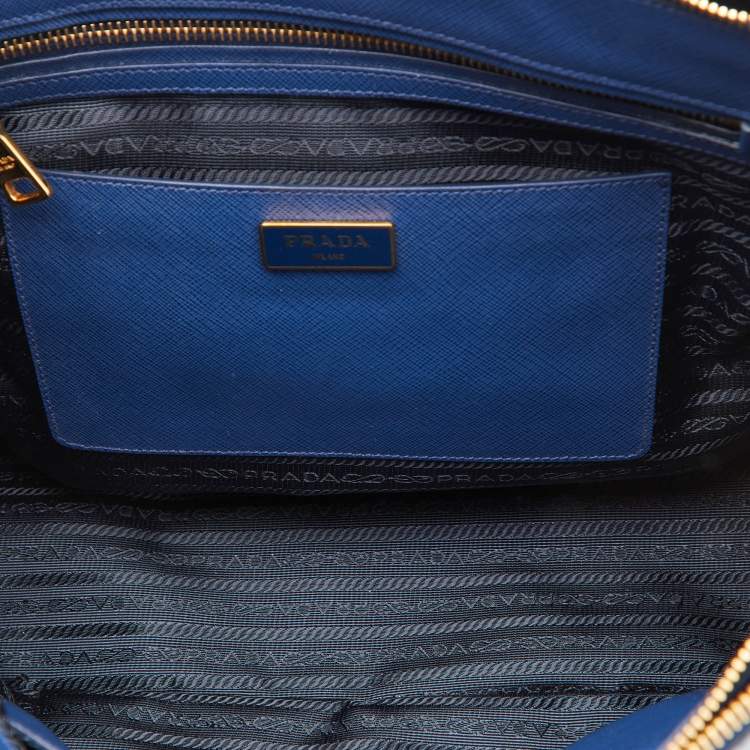Pre Owned Prada Blue Saffiano Lux Leather Medium Galleria Double Zip Tote