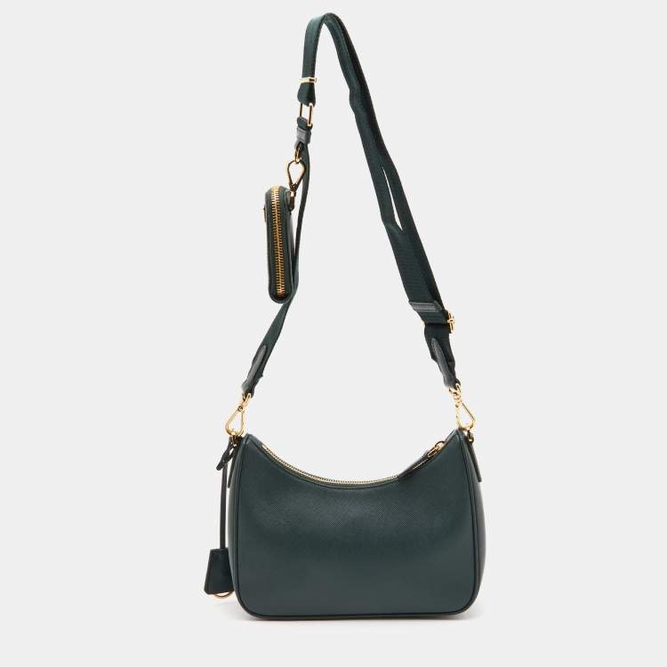 Pre Owned Prada Green Saffiano Leather Re-Edition 2005 Baguette Bag
