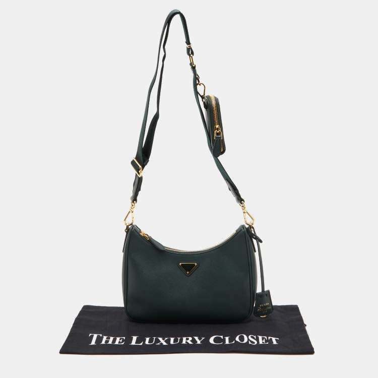 Pre Owned Prada Green Saffiano Leather Re-Edition 2005 Baguette Bag