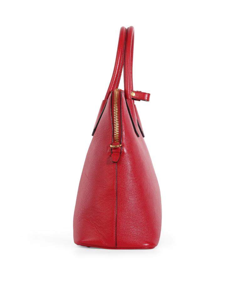 Pre Owned Prada Red Saffiano Leather Medium Dome Satchel Bag
