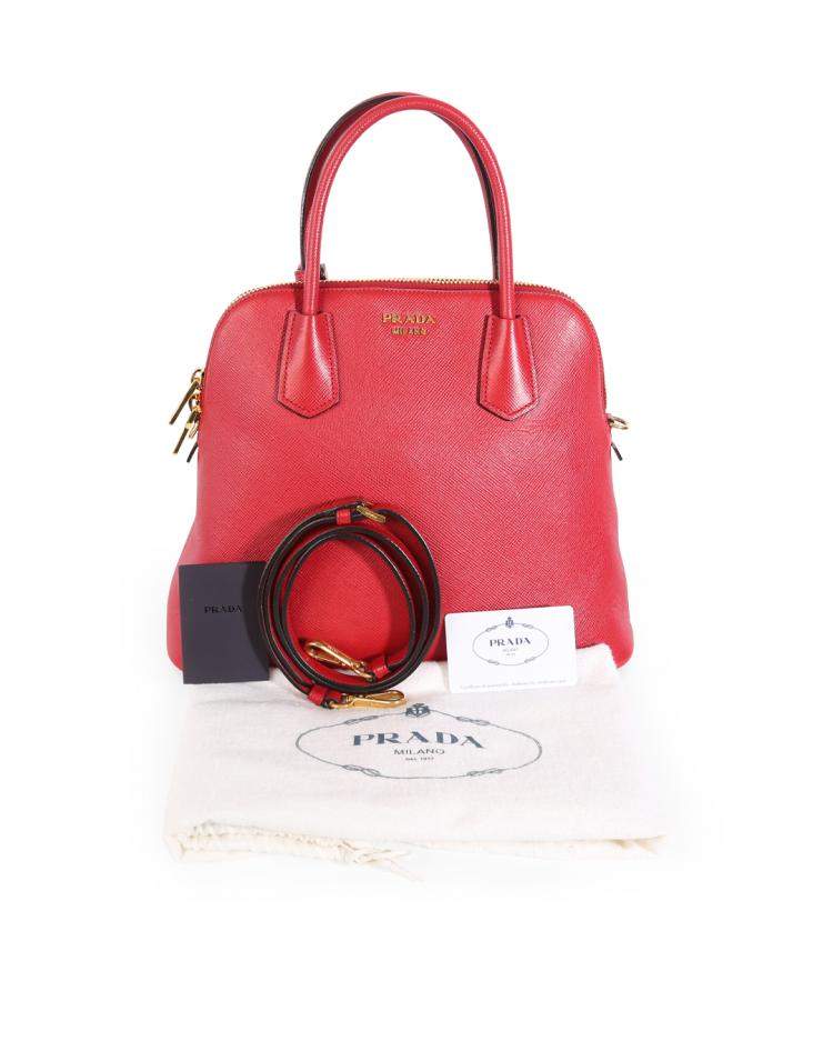 Pre Owned Prada Red Saffiano Leather Medium Dome Satchel Bag