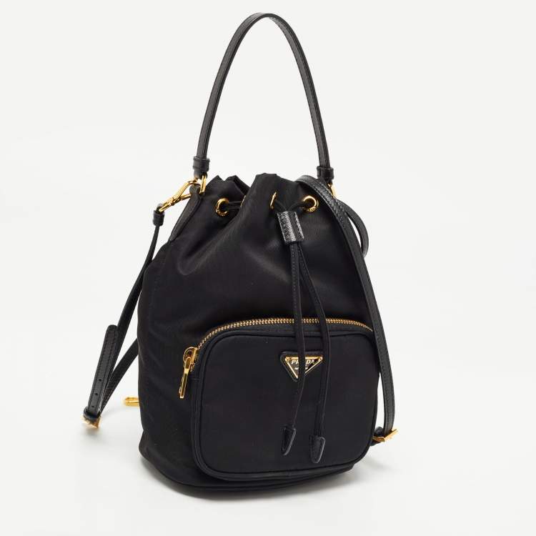 Pre Owned Prada Black Nylon Duet Bucket Shoulder Bag 