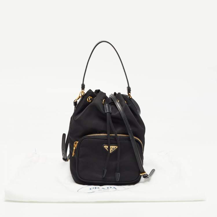 Pre Owned Prada Black Nylon Duet Bucket Shoulder Bag 