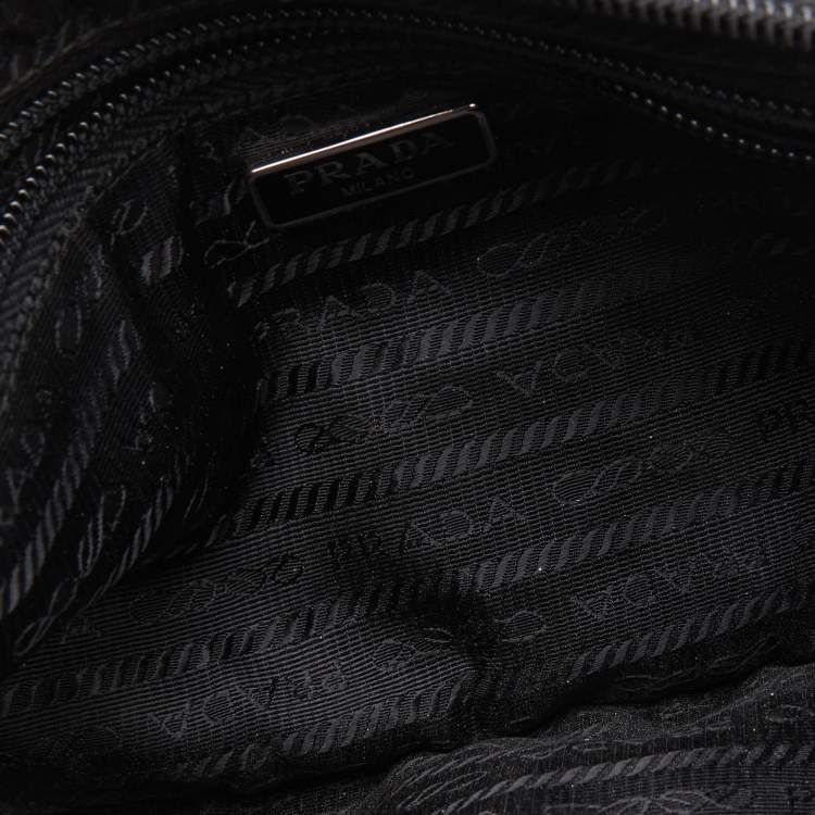Pre Owned Prada Black Tessuto Nylon and Leather Wristlet Clutch Bag