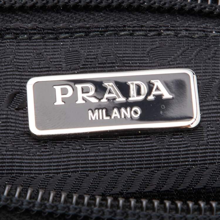 Pre Owned Prada Black Tessuto Nylon and Leather Wristlet Clutch Bag