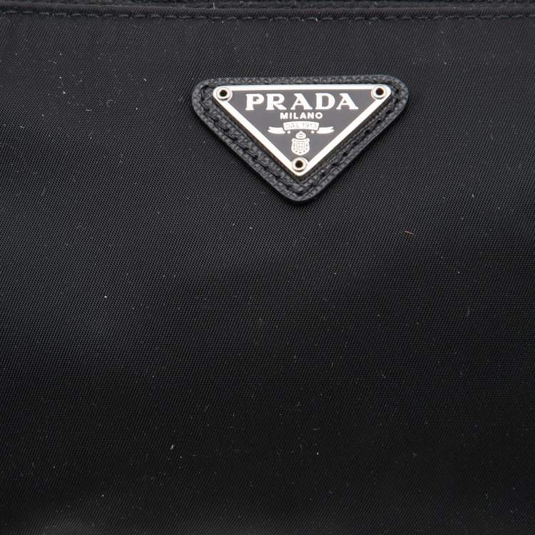Pre Owned Prada Black Tessuto Nylon and Leather Wristlet Clutch Bag