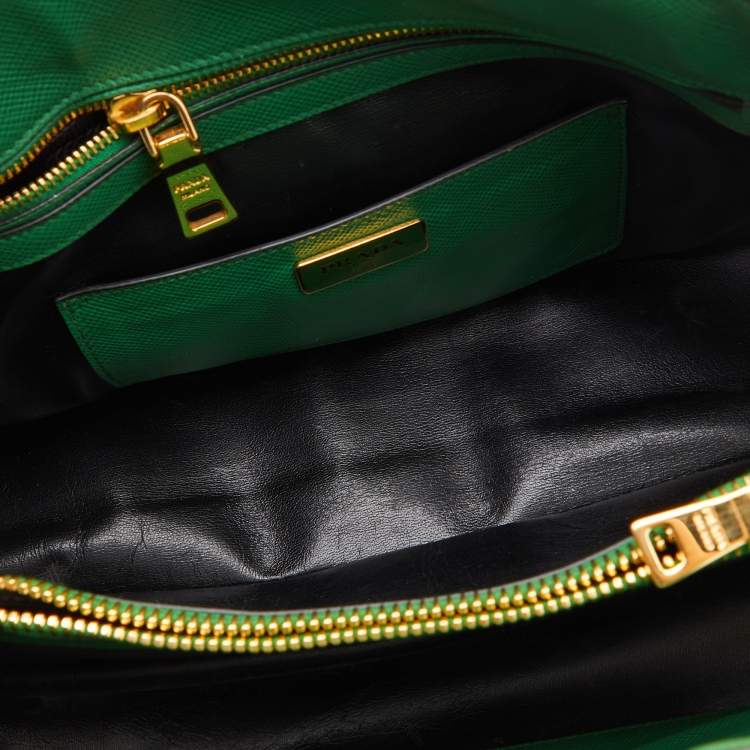 Pre Owned Prada Green Saffiano Leather Promenade Studded Satchel