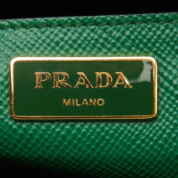 Pre Owned Prada Green Saffiano Leather Promenade Studded Satchel